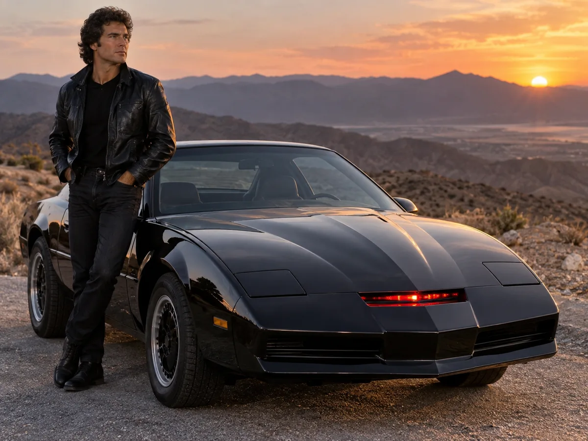 Person beside a dark sports coupe